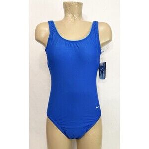 NWT Nike Swimsuit Size 10 Bathing Suit One Piece Blue U Back Swimming Diving
